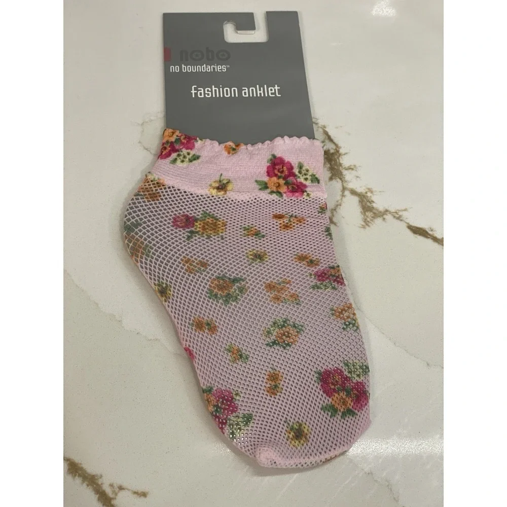 Vintage Y2K Fishnet Floral Anklet Socks Women One Size Pink‎ No Boundaries New